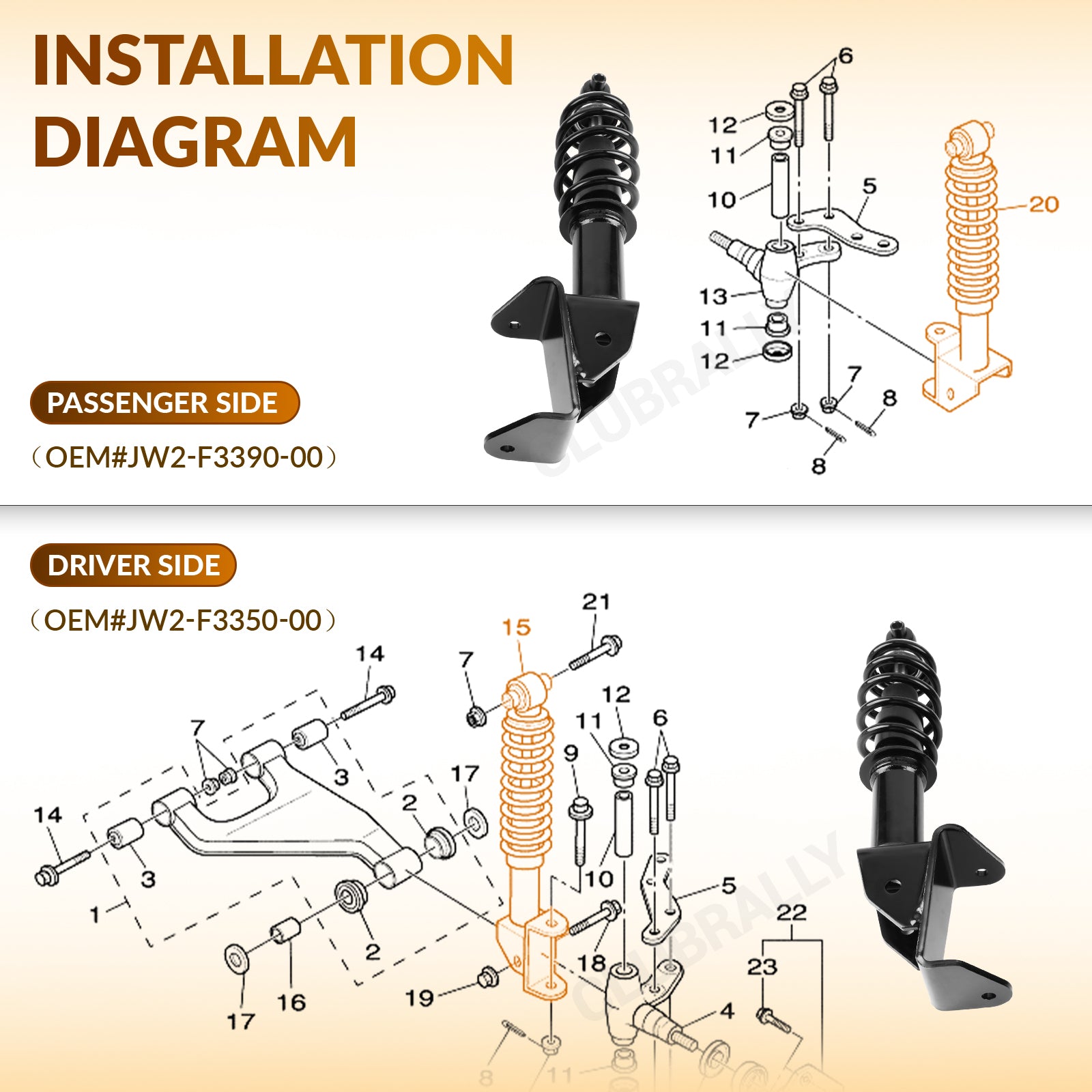 Front Shocks Absorber Set Applicable to Yamaha Drive G29 Golf Carts Passenger&Driver Side |Drive-up