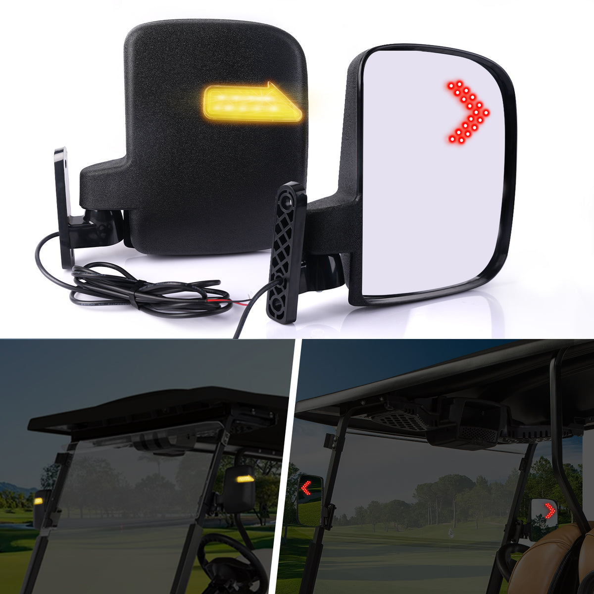 Drive-up Universal Golf Cart Side Rear View Mirror Golf Cart Mirror with Turn Signal Suitable for Club Car EZGO Yamaha Side Mirrors Golf Cart