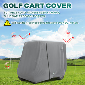 Universal Golf Cart Cover 2/4 Passenger For Yamaha Club Car EZGO, 600D Waterproof Durable Polyester with Zipper Doors |Drive-up