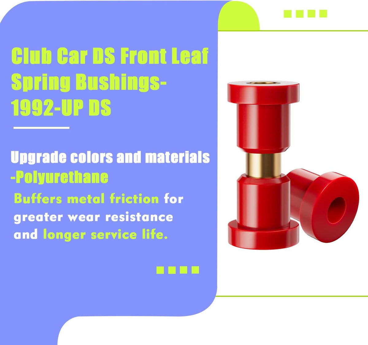 Drive-up Golf Cart Red Polyurethane Bushings Sleeves Kit for Club Car DS 1992-UP Models, Front Leaf Spring Bushings Kit OEM 1015583 1012303