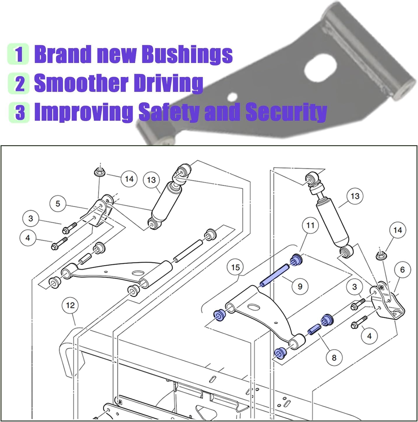 Front Upper A Arm Suspension for Club Car Precedent&Tempo Golf Cart,Polyurethane Bushing and Sleeve Kit 102287601 102287701 102956201