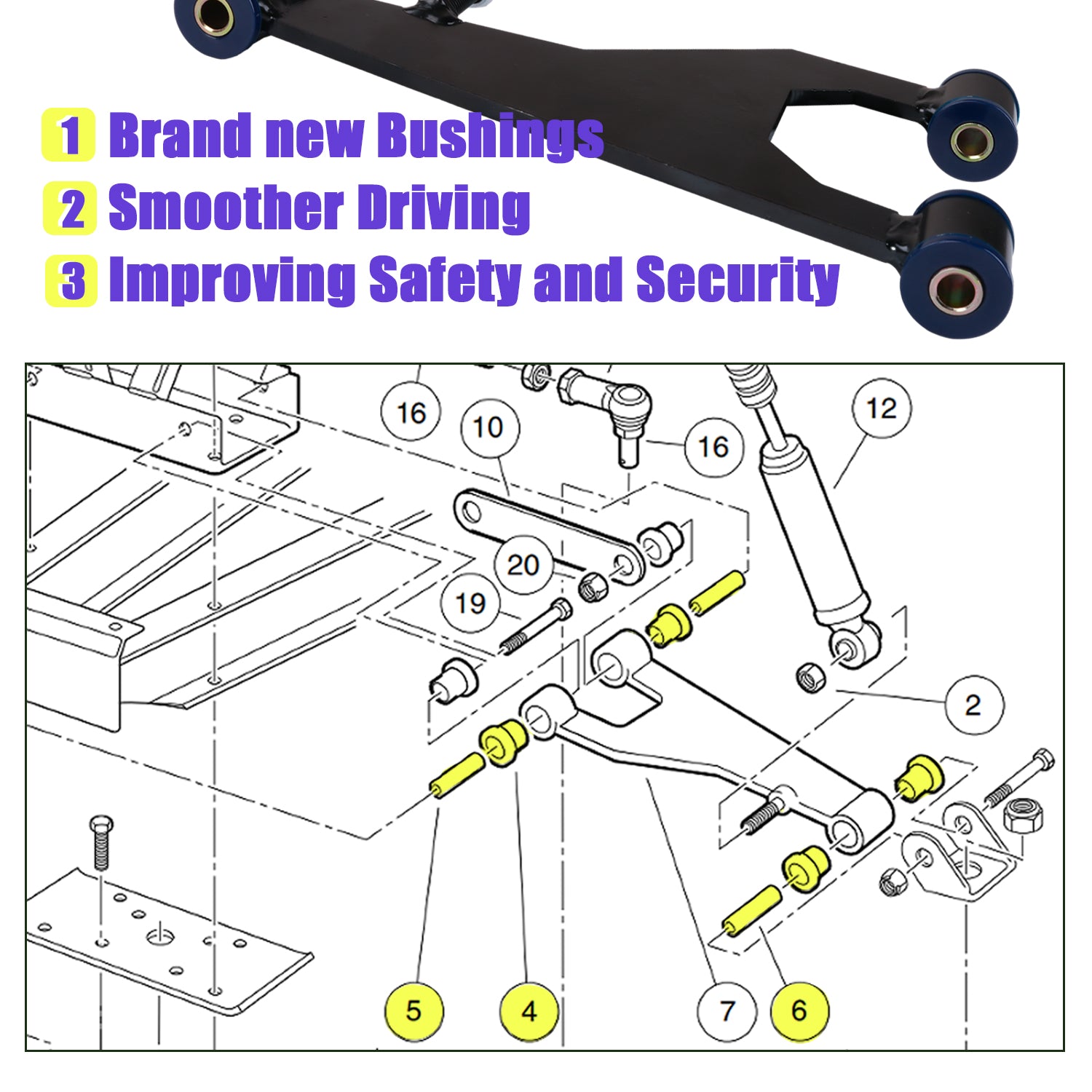 Panglong Front Upper A Arm Suspension for Club Car DS Gas Electric Golf Cart,Polyurethane Bushing and Sleeve Kit 1016346 1016349 1016350