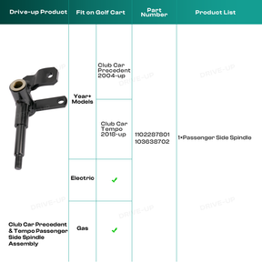 Drive-up Club Car Passenger Side Spindle Assembly for Precedent 2004-up and Tempo 2018-up Golf Cart