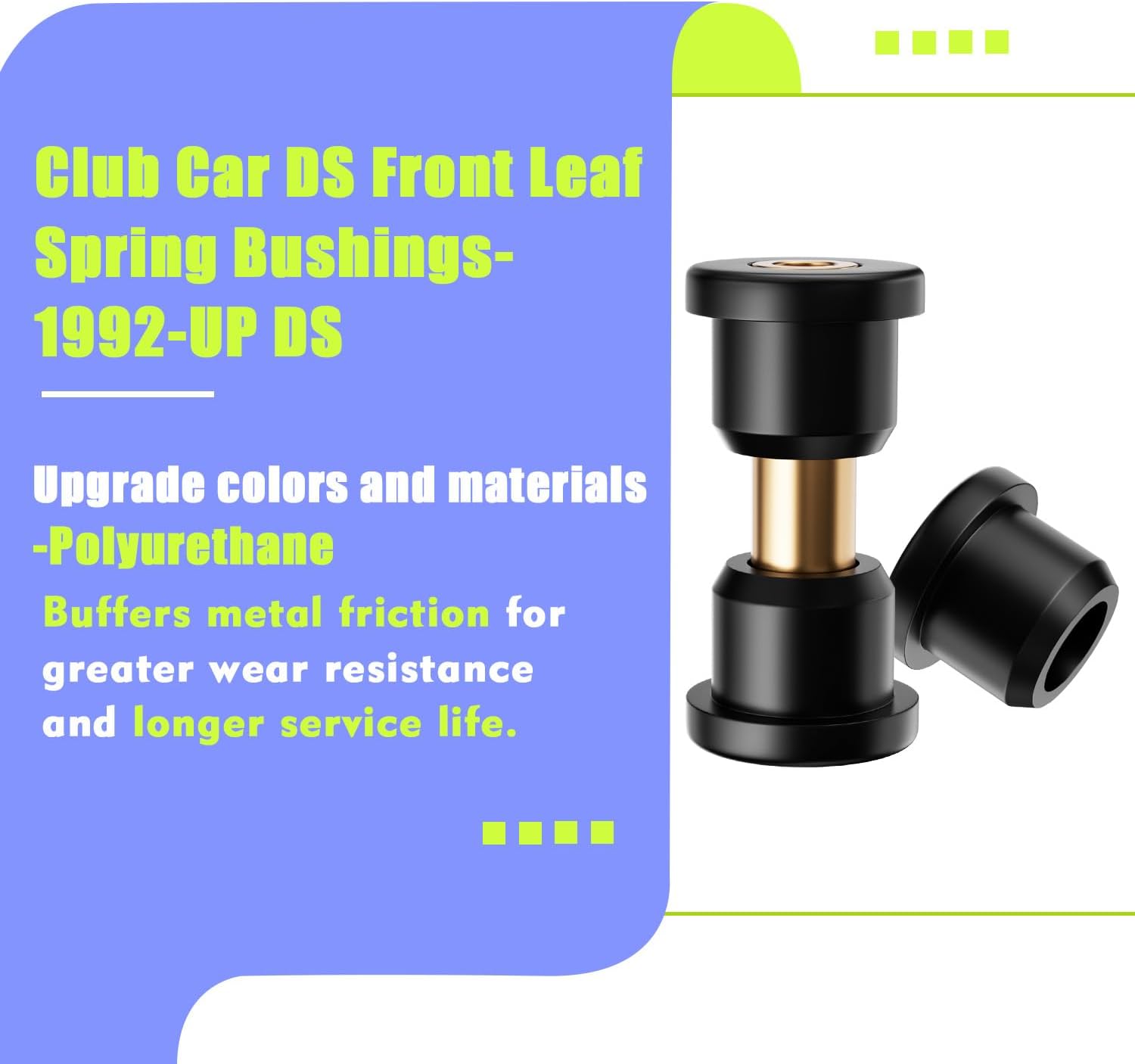 Panglong Club Car DS Front Leaf Spring Bushings Kit, Polyurethane Bushing and Sleeve Kit Suitable for 1992-UP Club Car DS G&E Golf Carts; Replace OEM# 1015583,1012303