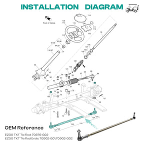 Drive-up Golf Cart Tie Rod Assembly for EZGO TXT 2001-Up Gas Electric Models OEM 70876-G02 70902-G01 70902-G02