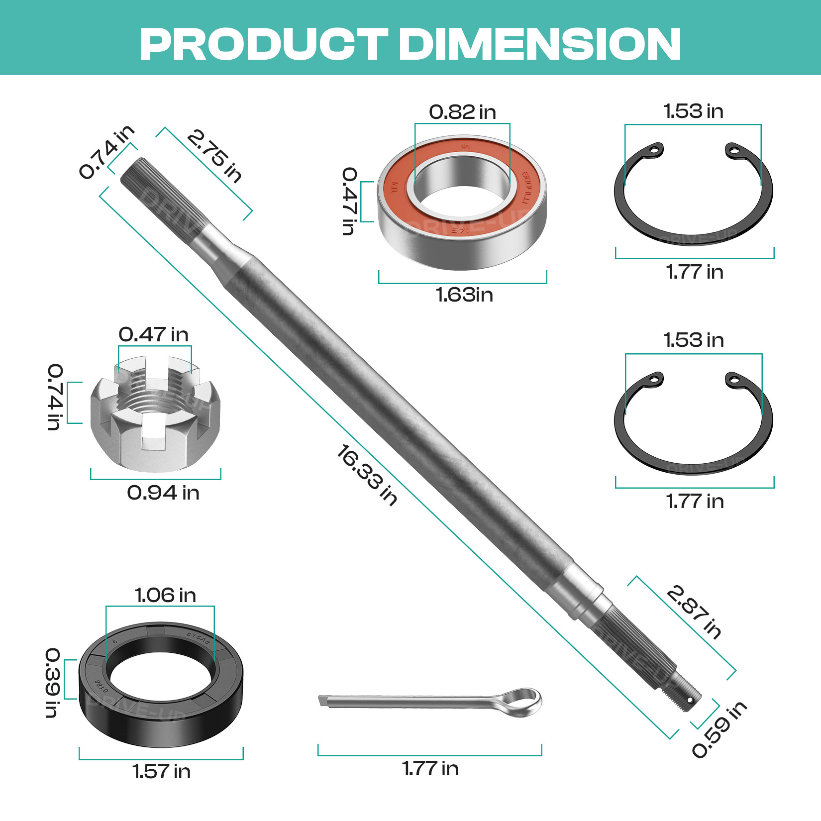 EZGO TXT Rear Splined Axle for Electric Golf Cart Passenger Side