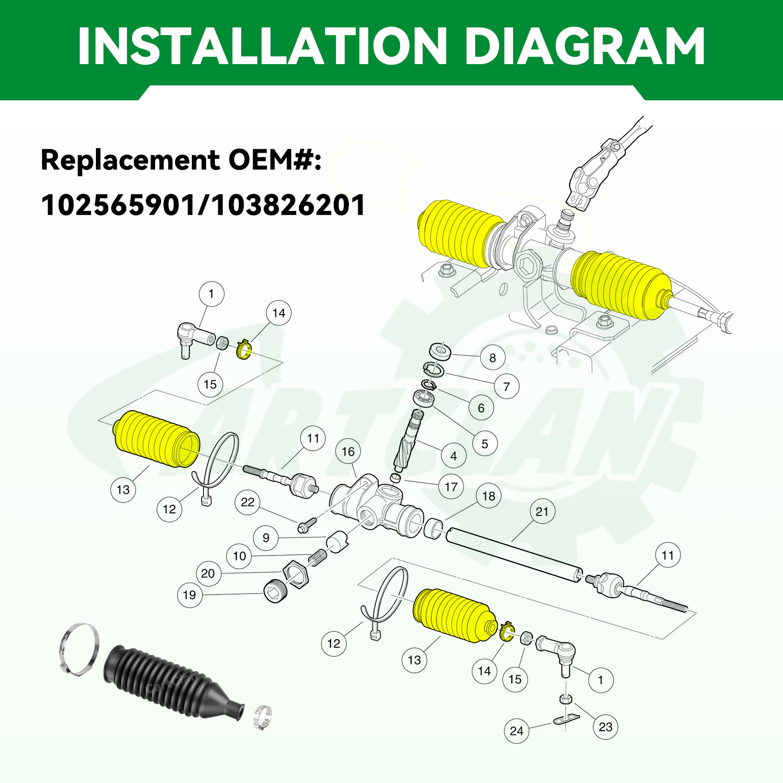 Drive-up Golf Cart Steering Bellow Dust Seals, Suitable for Club Car Precedent Golf Cart, Replace OEM #102565901 103826201