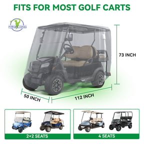 Universal Golf Cart Cover-420D Polyester, Performance with Waterproof, Windproof, Sunproof-Three Zipper Doors, For Yamaha EZGO Club Car with 2/4 Seats |Drive-up