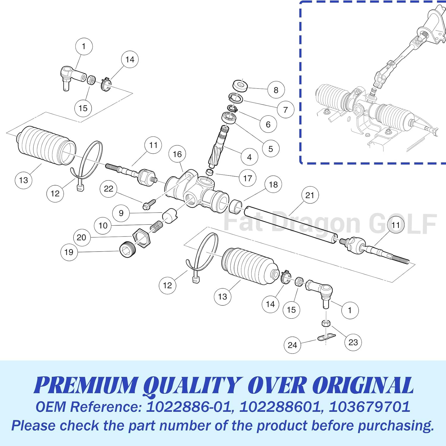 Panglong Club Car Precedent&Tempo Golf Cart Steering Gear Box Assembly 102288601