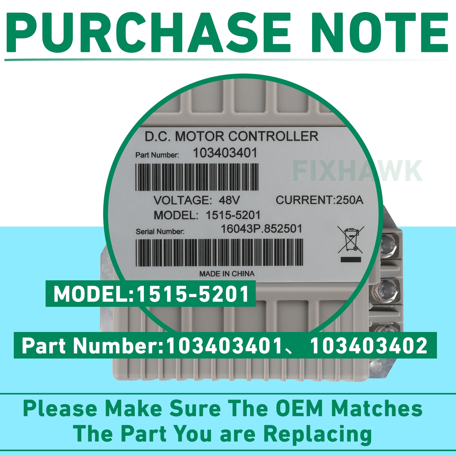 Golf Cart 1515-5201 Motor Controller,Gray 48V 250A DC Speed Controller #103403401/103403402, Club Car Precedent 2009-2014| Drive-up