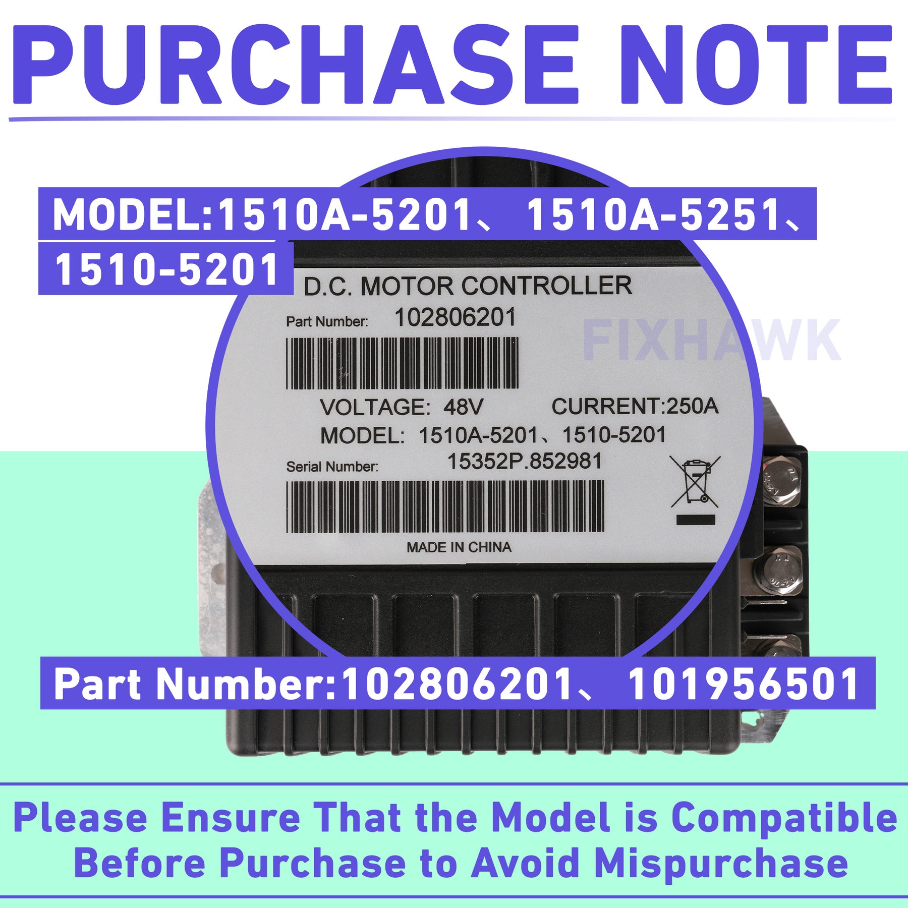 Golf Cart 1510A-5201/1510A-5251 DC Motor Controller, Black 48V 250A Speed Controller, Club Car DS & Precedent IQ Electrical System  | Drive-up