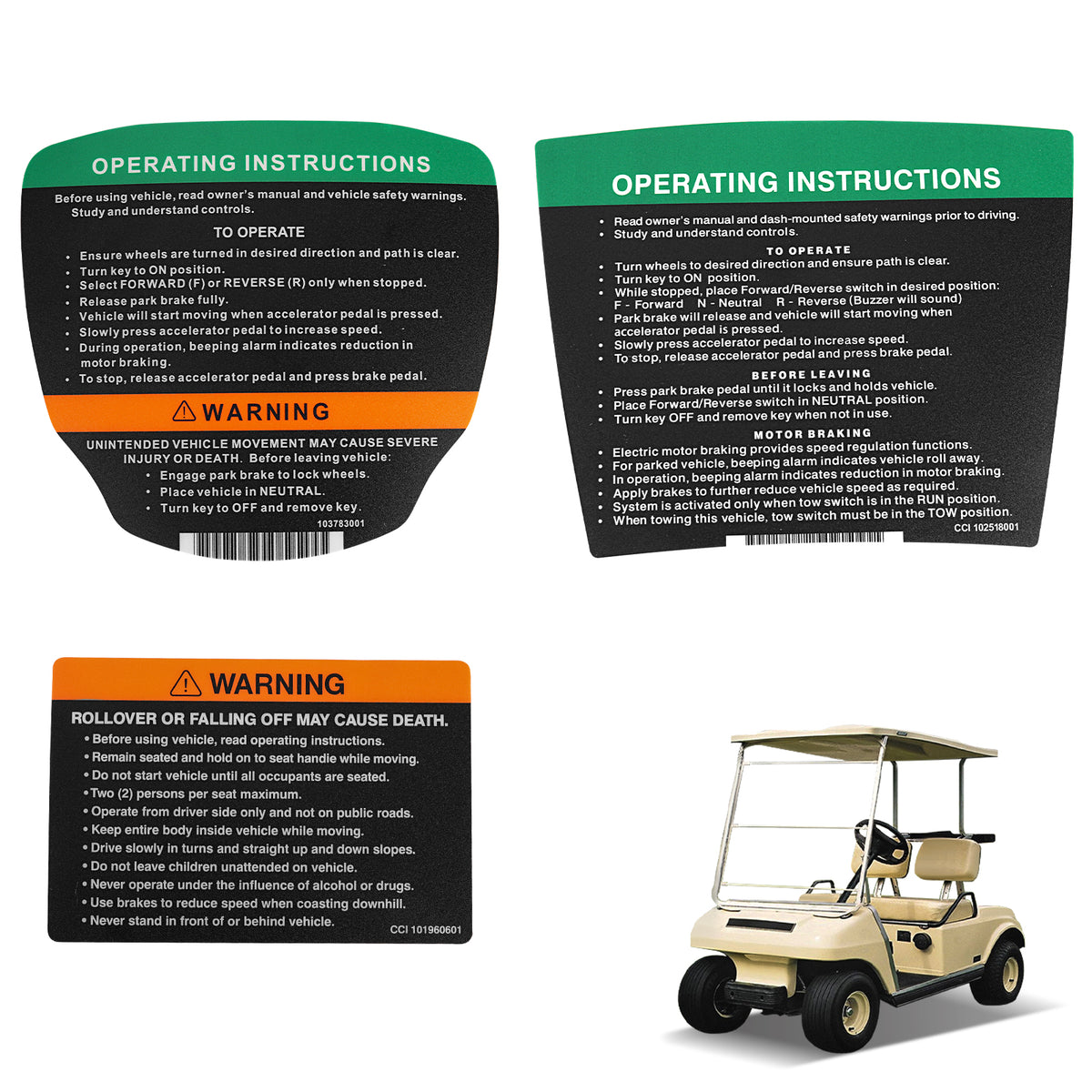 Drive-up Golf Cart Steering Wheel Sticker/Dashboard Sticker Kit, Suitable for Club Car Precedent & DS Electric Golf Cart, OEM #102518001/ 101621601, 103783001, 101960601, 102519301