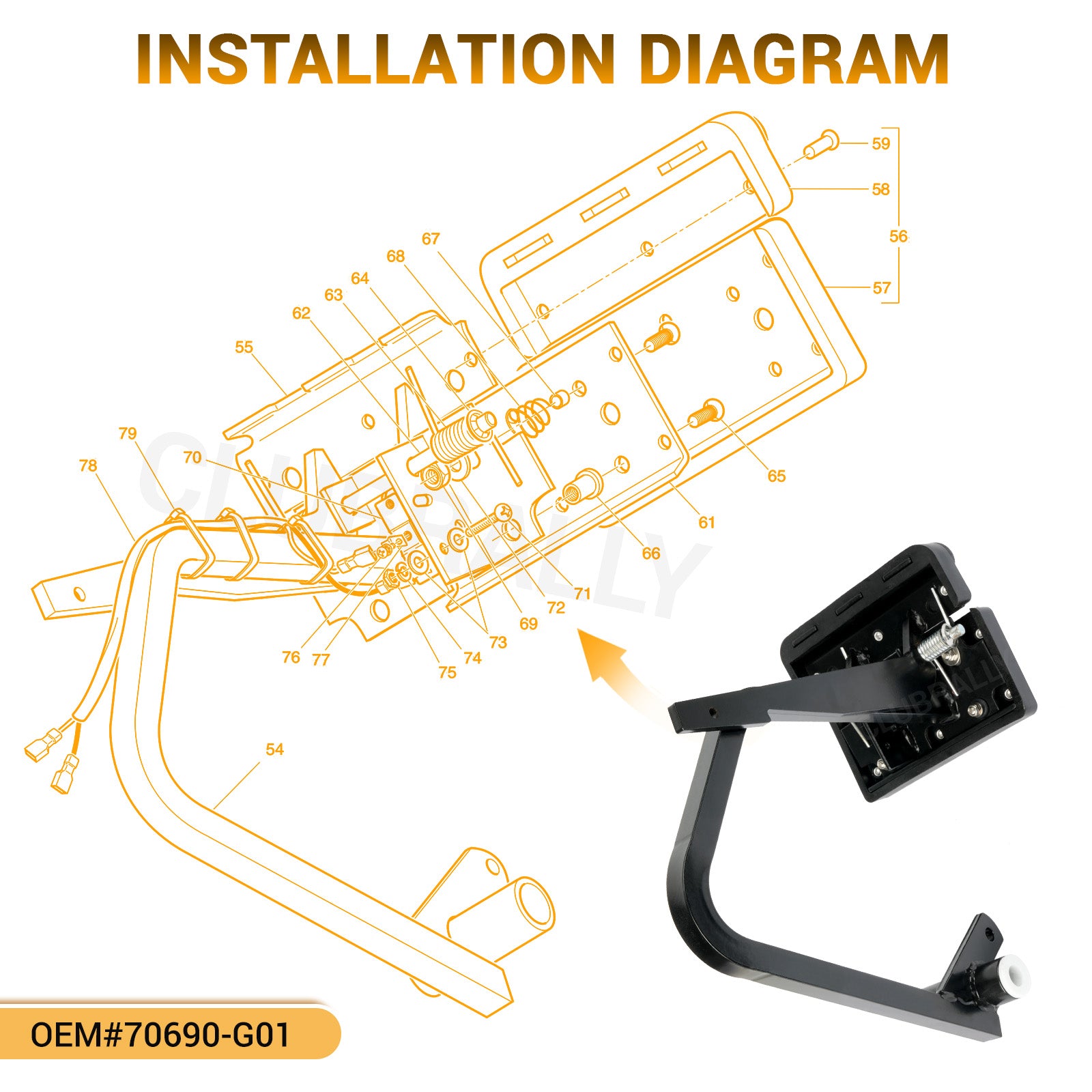 Golf Cart Brake Pedal Assembly with Brake Light Wire, For EZGO DCS & PDS & TXT Models, OEM #70690-G01 |Drive-up