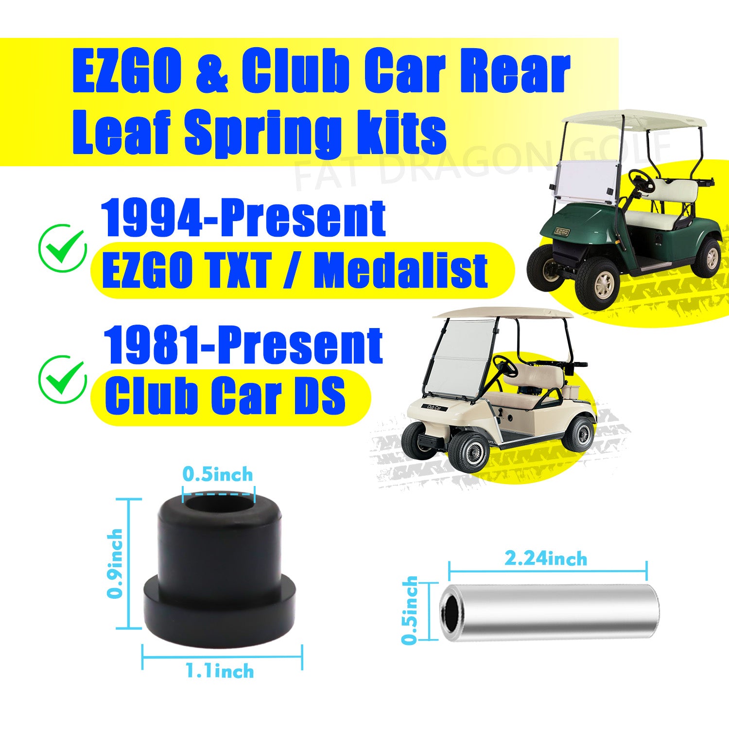 Golf Cart Rear Leaf Spring Bushing Kits for EZGO TXT Medalist 1994-up and Club Car DS 1981-up OEM 70289G01 70291G02 1015583 1012303