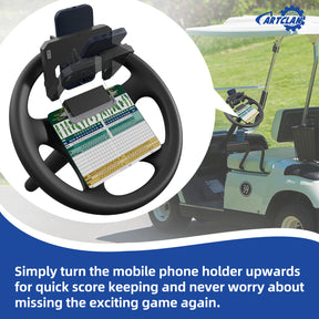 Golf Cart Phone Holder Steering Wheel, Flip Up Phone Holder, for Club Car/EZGO/Yamaha Models, Mobile Phone Mount Wide 2"-3.5" | Drive-up