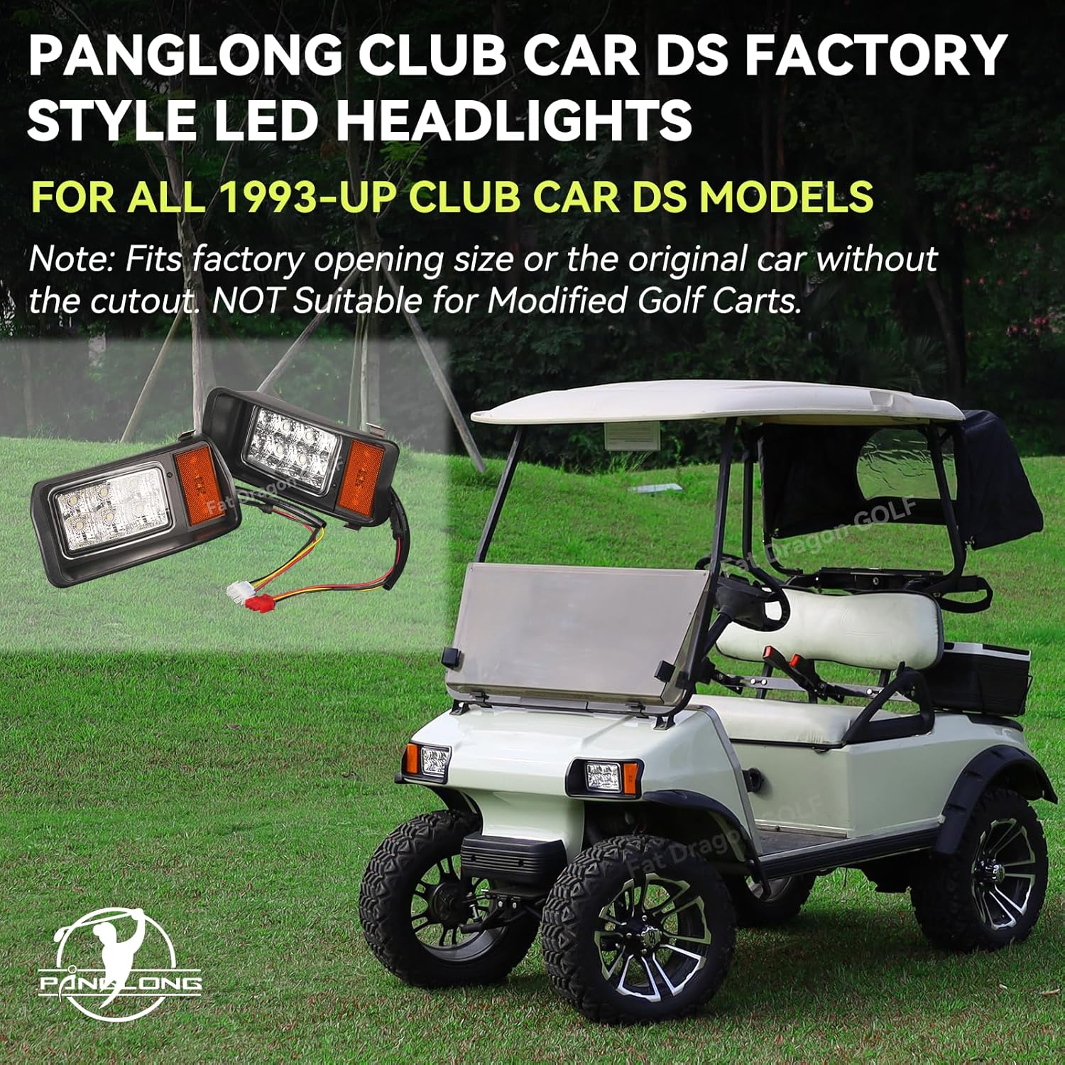 Club Car DS LED Headlight Kit with Adapter Wire, Factory Style LED Headlight Suitable for 1993-Up 12 Volt Club Car DS, Replace OEM 101988002 101988001