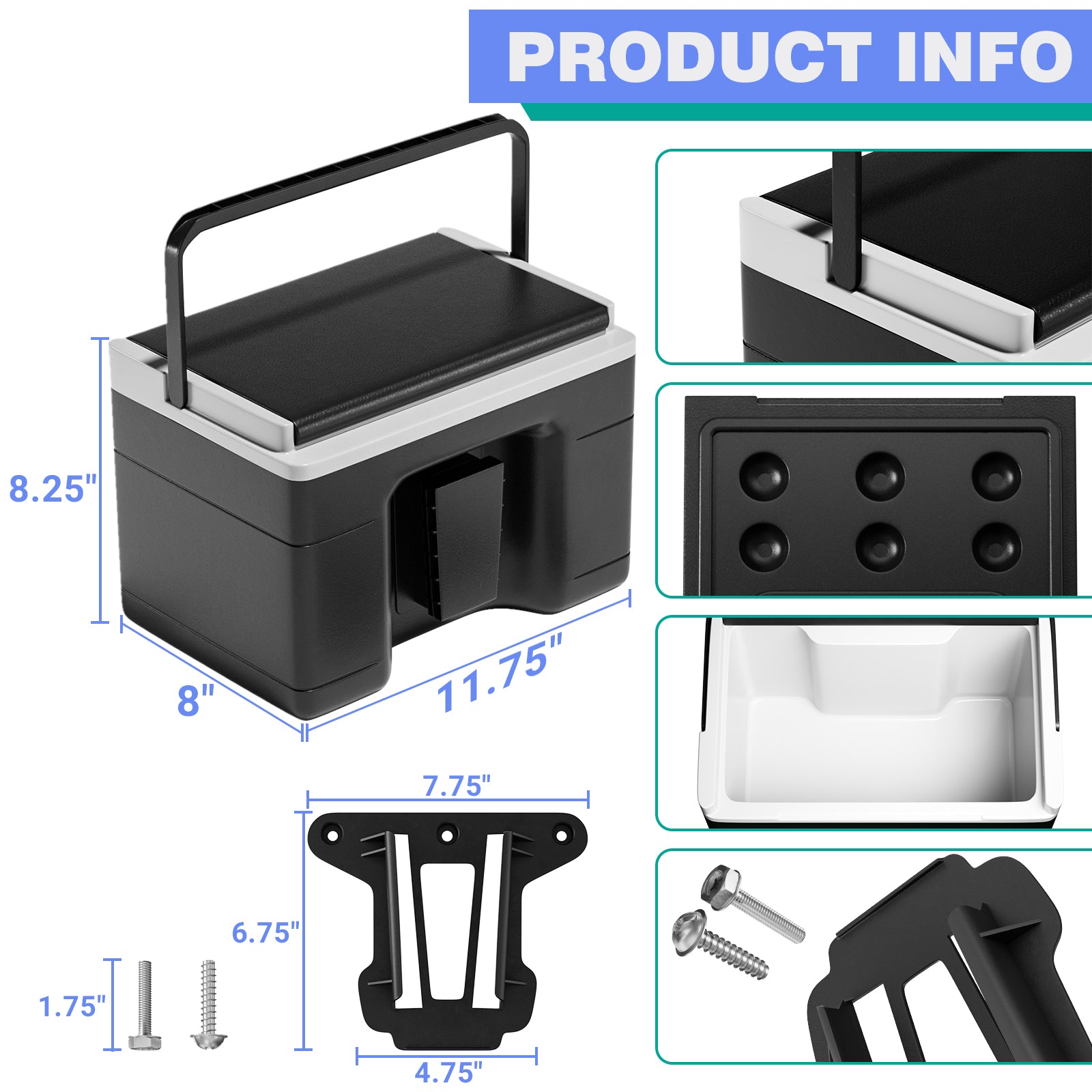 Golf Cart Ice Cooler with Mounting Bracket Kit Caddy for Club Car Precedent Tempo and Onward OEM 102588101 103886801 - Black and White