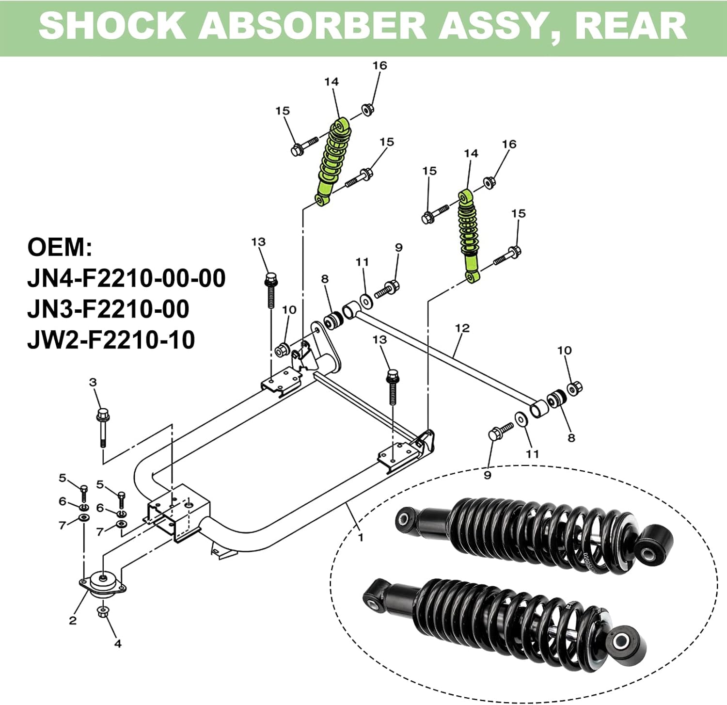 DRIVE-UP Yamaha Rear Shock Absorber Spring JN4-F2210-00-00,JN3-F2210-00,JW2-F2210-10 Applicable to Yamaha G16/G19/G22/G29 1995+