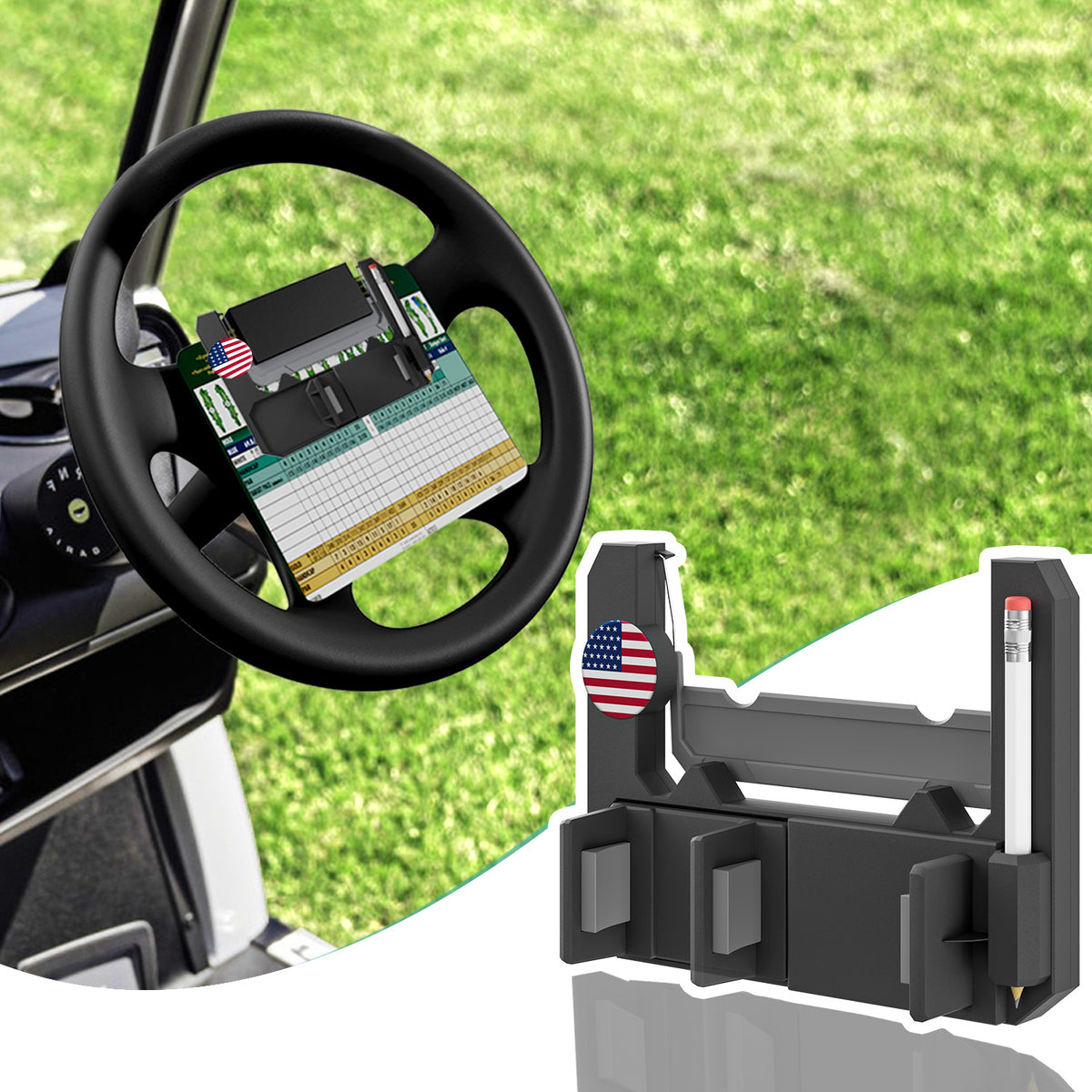 Golf Cart Phone Holder Steering Wheel, Flip Up Phone Holder, for Club Car/EZGO/Yamaha Models, Mobile Phone Mount Wide 2"-3.5" | Drive-up