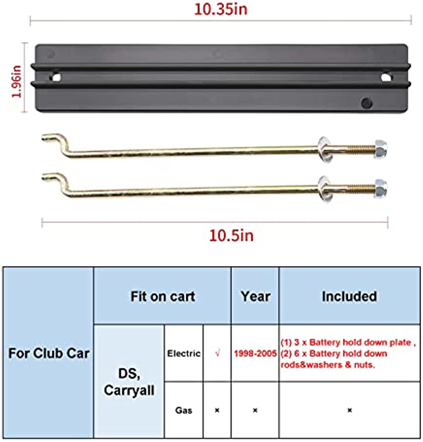 3 Pcs Hold Down Plate and Rod Kit Washers & Nuts,for Club Car  Electric DS&Carryall