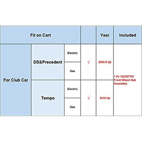 1 Pack Club Car DS Golf Cart Front Wheel Hub Kit &Bearings Seals