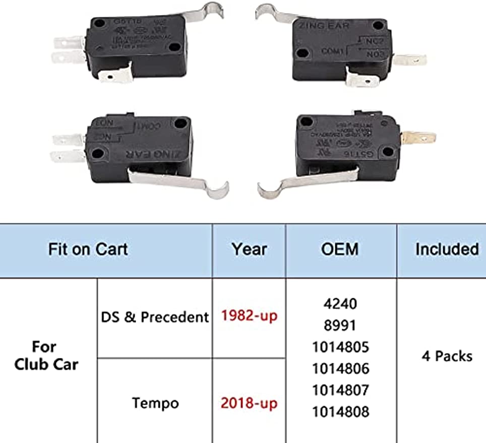 2 Pcs 2 Terminal Micro Switch & 2pcs 3 Terminal Micro Switch Fit Club Car DS&Precedent