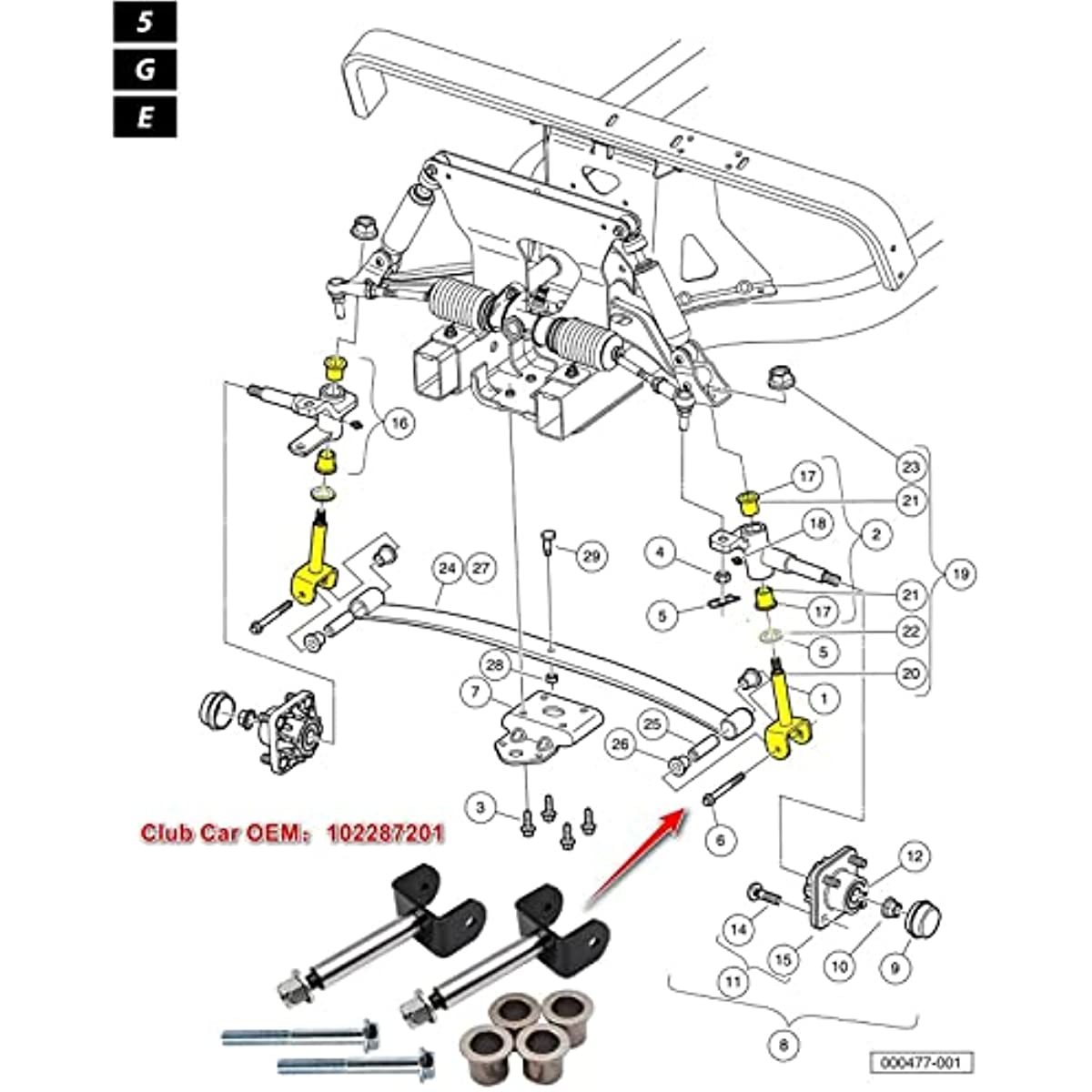 Front End King Pin Repair Kit for Club Car Precedent Golf Cart